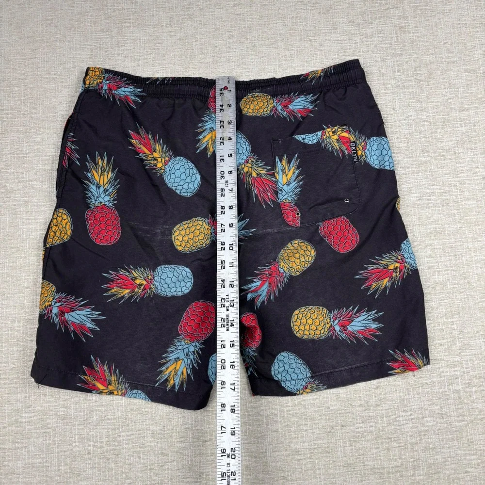 Brooklyn Cloth Mens Kent Ave Volley Swim Trunks Black Pineapple Print Small